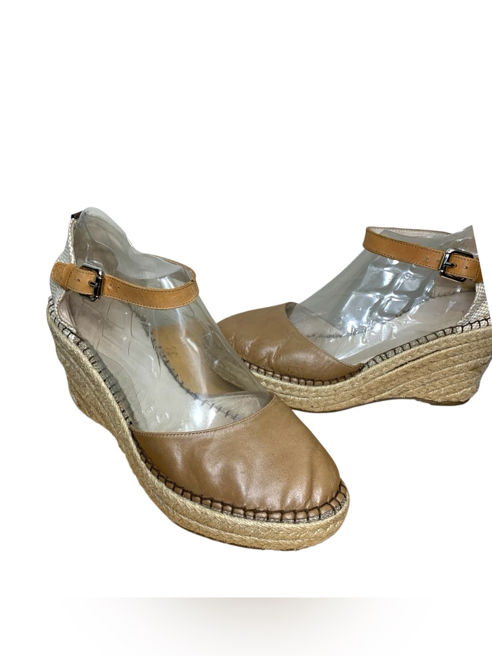 RUDSAK Tan Leather Espadrille Wedge Mary-Ankle Strap 39 Timeless Closet Staple